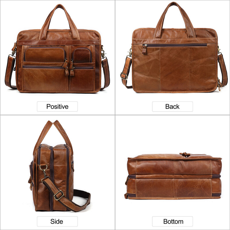 Genuine Leather Men‘s’ Briefcase Laptop Casual Business Tote Bags Shoulder Crossbody Bag Men's Handbags Large Travel Bag