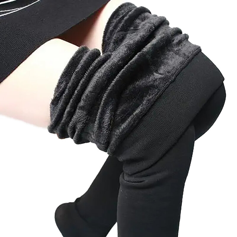 Leggings de veludo cintura alta feminina, leggings quentes, roupa exterior espessa, monocromática, casual, elástica, calça preta, outono, inverno