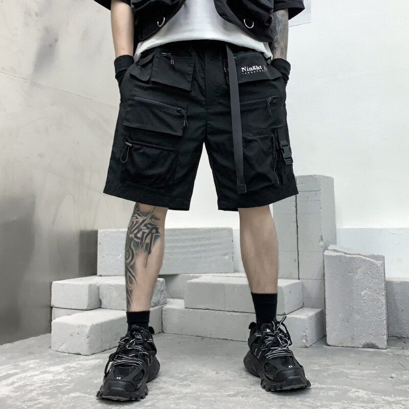 Pantalones cortos tácticos para hombre, Shorts Cargo con diseño de Streamer con múltiples bolsillos, ropa técnica de calle Y2K, novedad de verano 2024