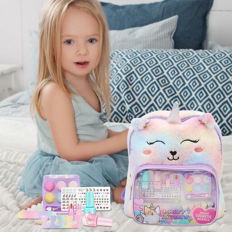 Kit de maquillaje para niñas, Kit de maquillaje lavable para niños pequeños, maquillaje falso portátil para niñas pequeñas