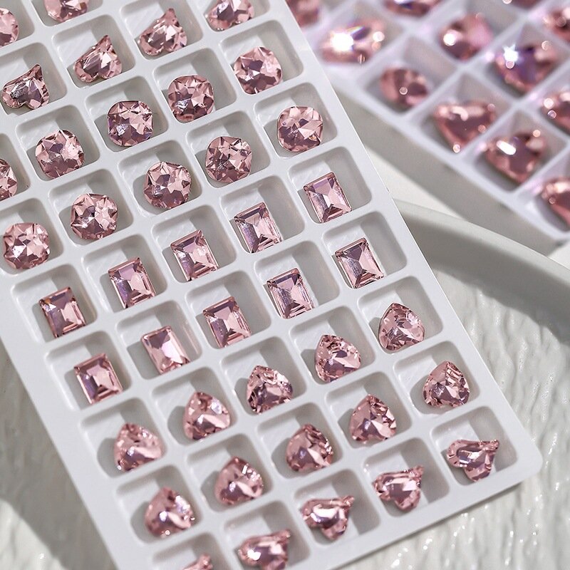 Diamantes de imitación de esmalte de uñas de alta calidad, joyería de cristal multifacetado brillante, diamantes en forma de gota de amor rosa, 5 piezas