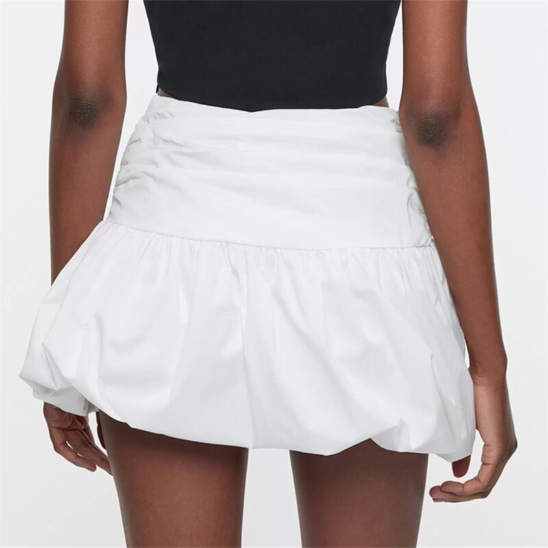 Minifalda plisada de cintura alta para mujer, falda de burbuja de Color sólido, ropa de calle informal, estética diaria, Verano