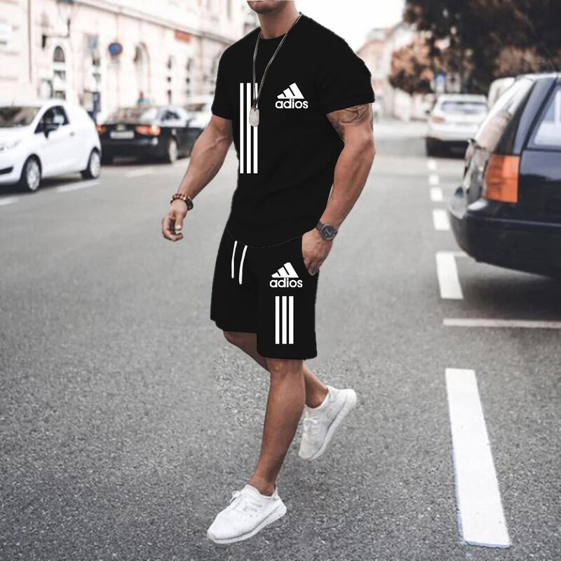 Men's Summer Fashion Sports Set Breathable Quick Drying T-shirt + Shorts Sports Set Fitness Game Training Basketball Set T-shirt