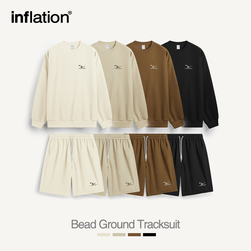 INFLATION setelan pakaian olahraga besar musim semi uniseks kain Pique kaus lengan panjang bordir dan celana pendek Set