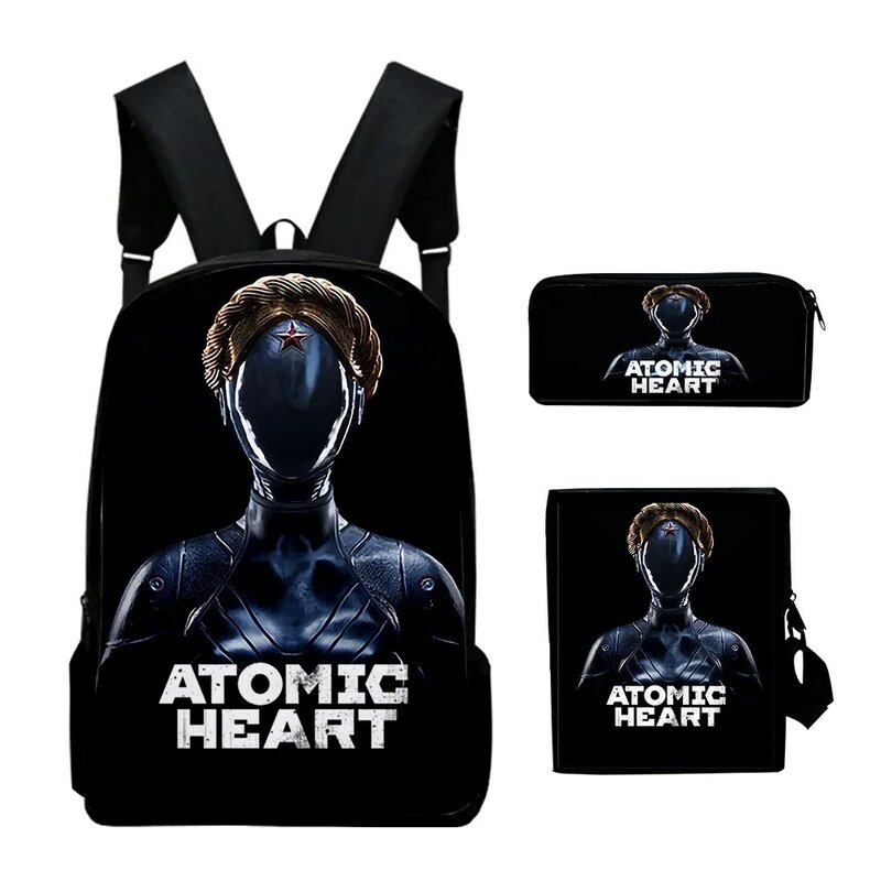 Atomic Heart Game-mochila de 3 piezas Unisex, bolso de día con cremallera, bolsa de lápices única, 2023