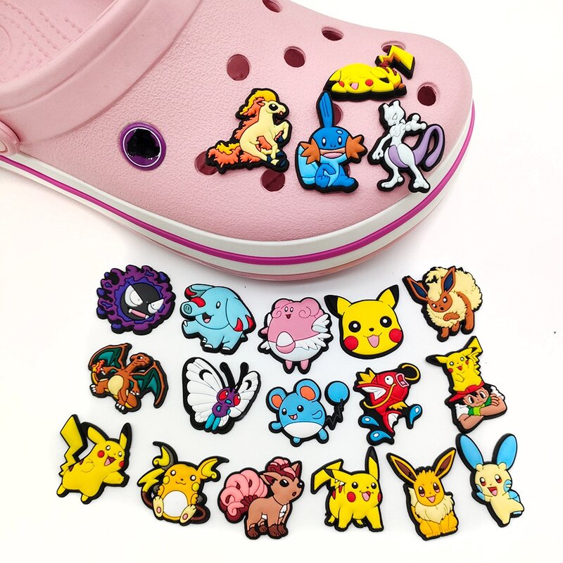 MINISO-Pokémon Pikachu Sapatos Encantos para Tamancos, Decoração Sandálias em PVC, Acessórios de Sapato Cartoon, Presentes para Amigos