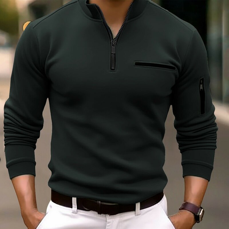 Camisa de manga larga con cremallera para Hombre, ropa deportiva cómoda con bolsillo liso, para el trabajo diario, a la moda