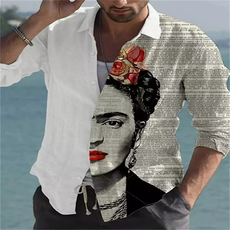 Chemise de rue à revers à boutonnage simple pour hommes, haut décontracté, chemise à manches longues imprimée, haute qualité, extérieur, vente chaude, 2023