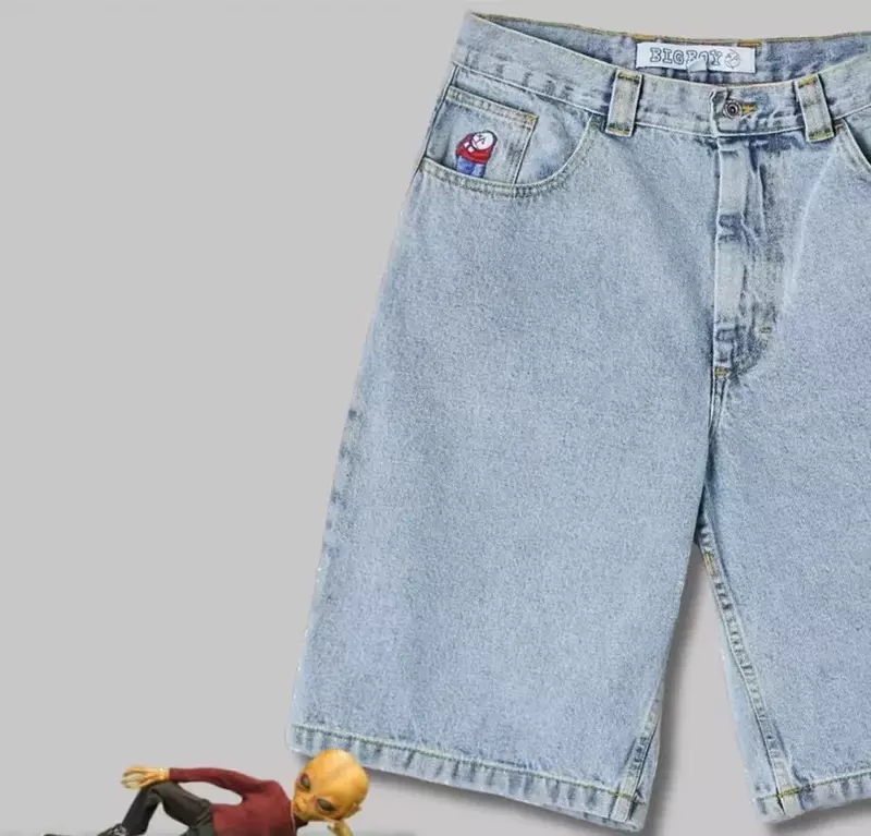 Workowate dżinsy haft Y2K Big boy Short for Men Streetwear jeansowe krótkie Mujer Hot Traf męskie spodenki jeansowe Skate Jeans Men