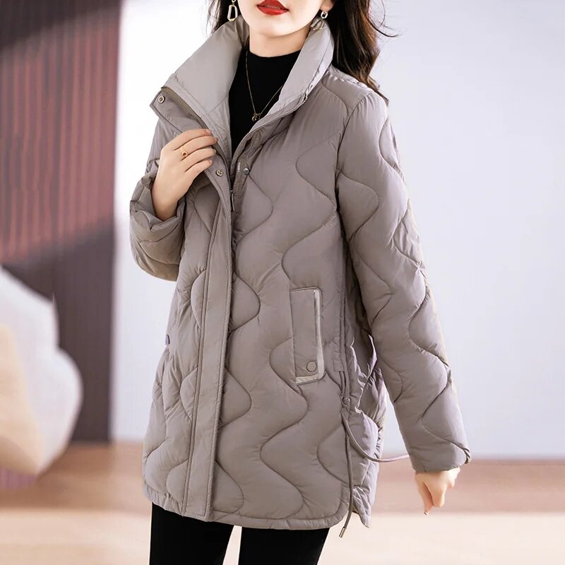 2023 Winter New Women Parkas Mid Length Standing Collar Down Cotton Overcoat Female Casual Thick Warm Windproof Jackets Ladies