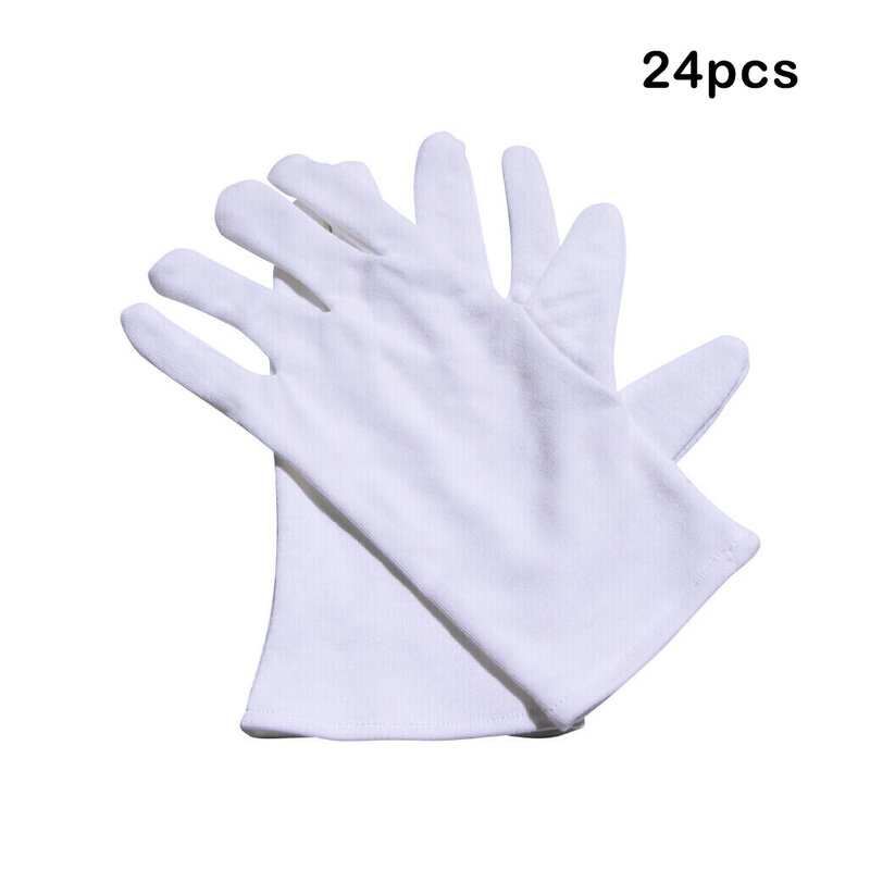 Luvas de segurança leves e respiráveis brancas para trabalho e uso doméstico, algodão confortável, 24x