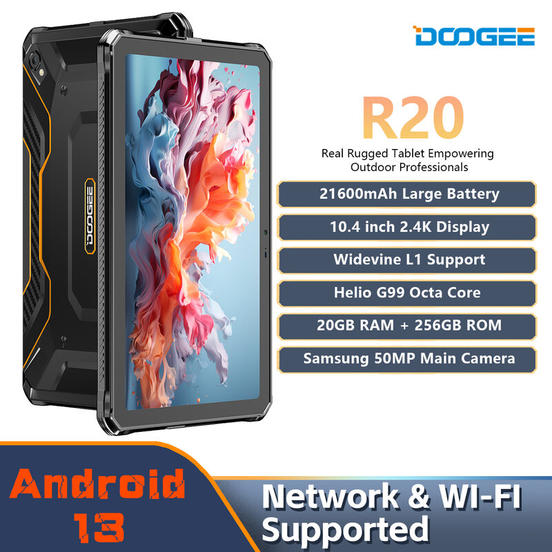 Doogee r20 robustes tablet 21600mah 33w 20gb 256gb 10.4 "2k display helio g99 octa core tabletten 50mp widevine l1 android 13 os pad