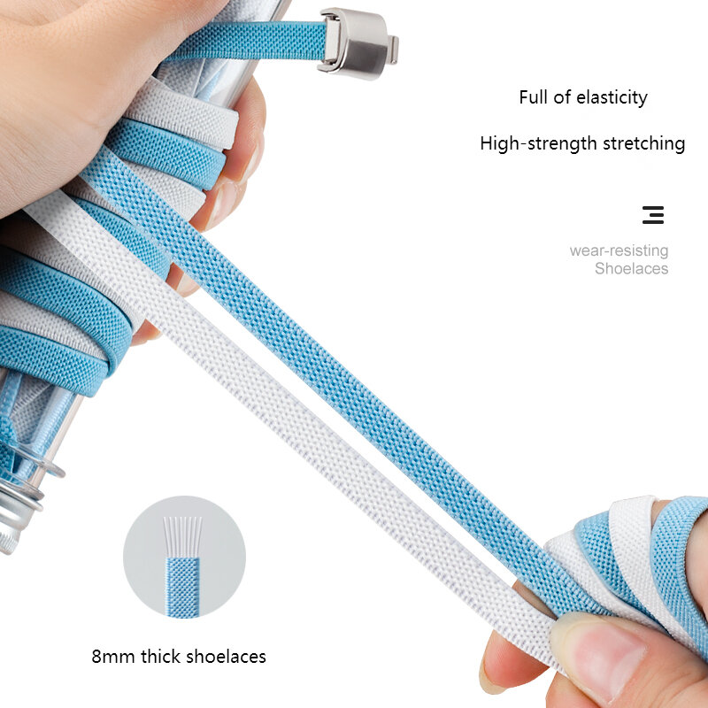Elastic Laces Sneakers Press Lock Shoelaces Without Ties 8MM Wide Flats No Tie Shoe Laces Kids Adult Sports Running Shoelace NEW