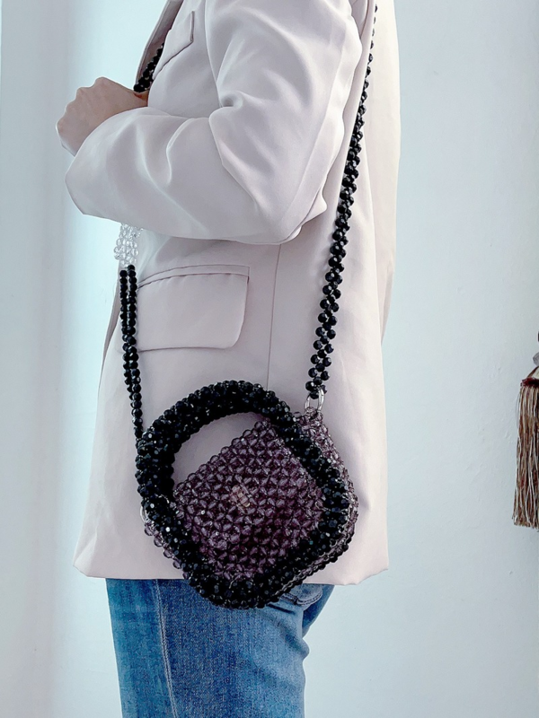 Mini Acrylic Purple Beaded Handbag Summer New Handmade Woven Bag Small Lipstick Bag Cute Flap Square Shoulder Crossbody  Bag