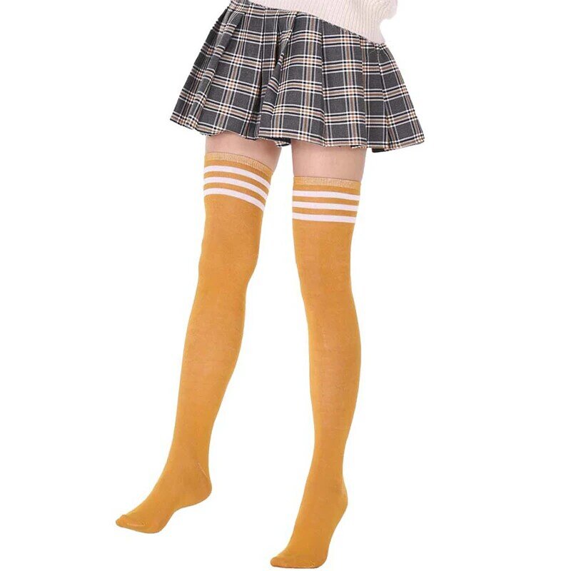 JK Woman Cosplay Stockings Yellow White Strips Color Lolita Long Socks Over Knee Thigh High Socks Women Compression Socks