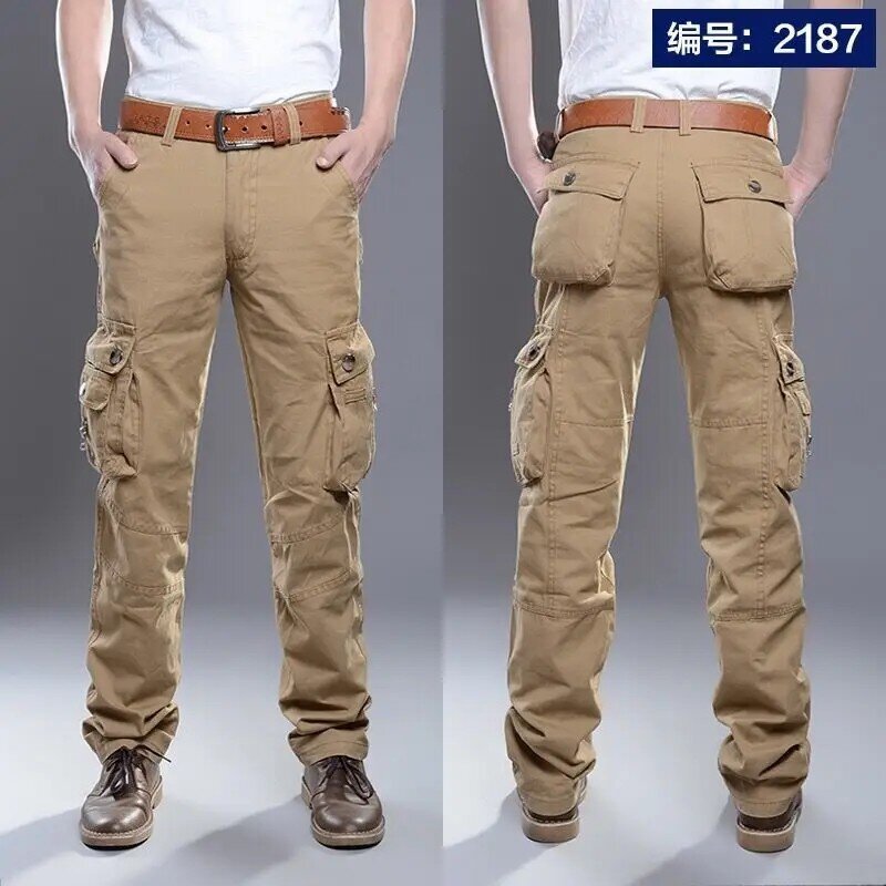 Multi-Pocket ผู้ชายกางเกงทหารยุทธวิธี Joggers Cargo กางเกงเดินป่าชาย Hip Hop ด้านล่าง