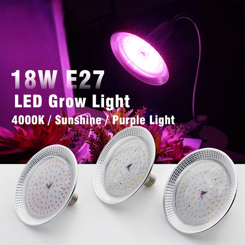 Luz LED de espectro completo para cultivo, Bombilla Phytolamp similar al Sol para plantas, flores, invernadero, tienda hidropónica, E27, 18W