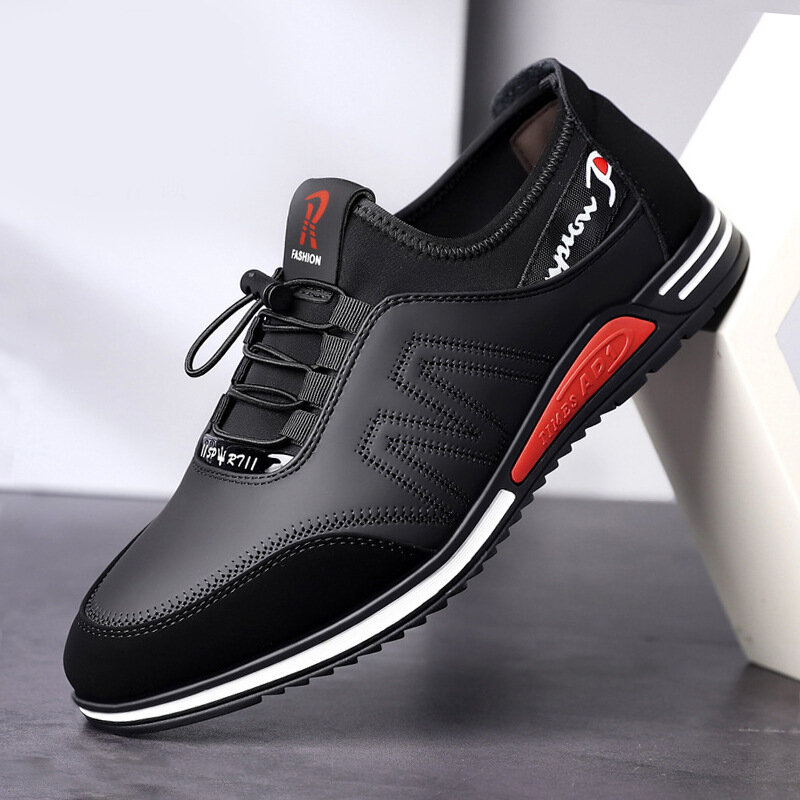 Elastic Band Shoes for Men Brand Casual Shoes Men Leather Shoes Soft Flat Business Man Footwear 2024 Elastic Shoe Mouth Sneakers
