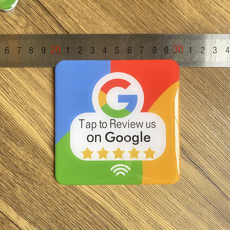10x10cm ulasan tahan air kami di Google stiker Epoxy NFC Google Review Plate dengan perekat Backside