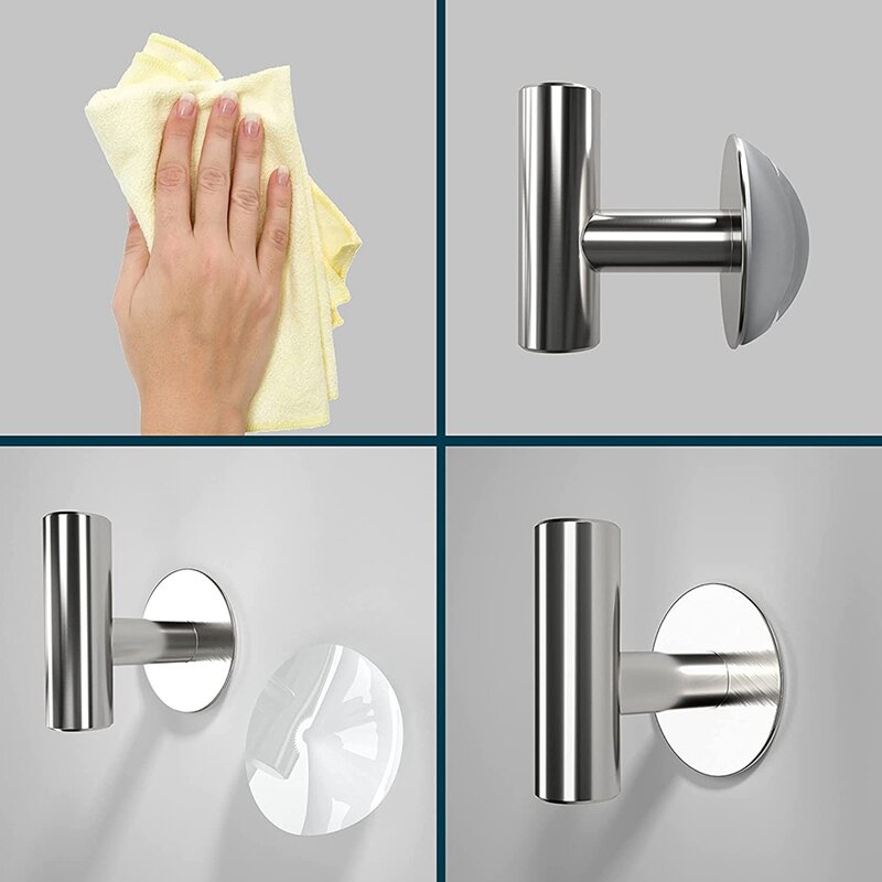 Adhesive Hooks, Brushed Silver Self Adhesive Hooks, Door Hooks For Hanging Bath Towel Hooks For Bathroom Wall