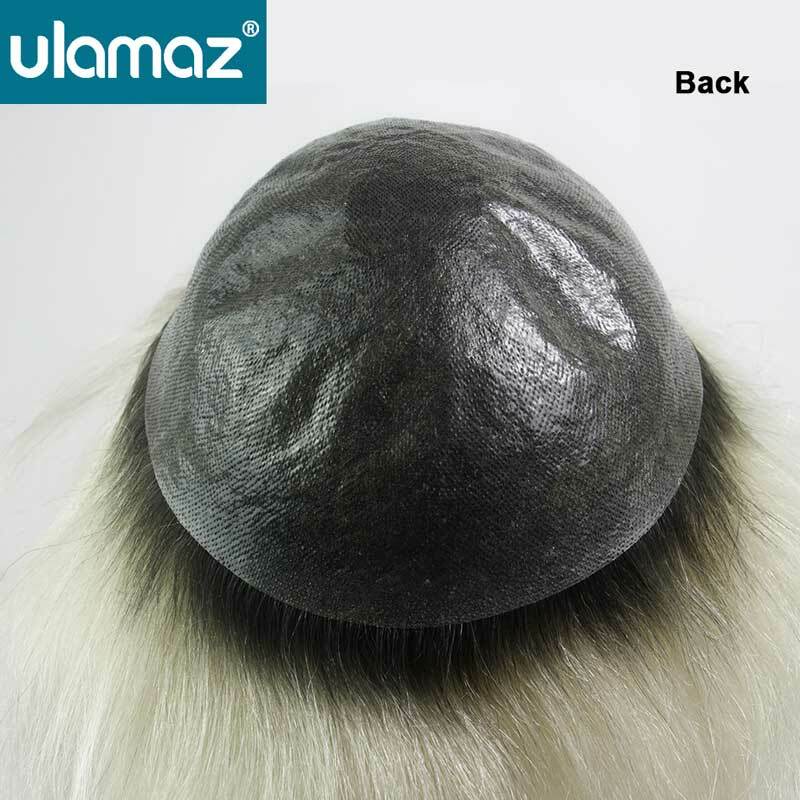 Wig pria berwarna Ombre rambut palsu bersimpul kulit palsu 8X10 inci rambut palsu pria prostesis kapiler Unit sistem rambut pria