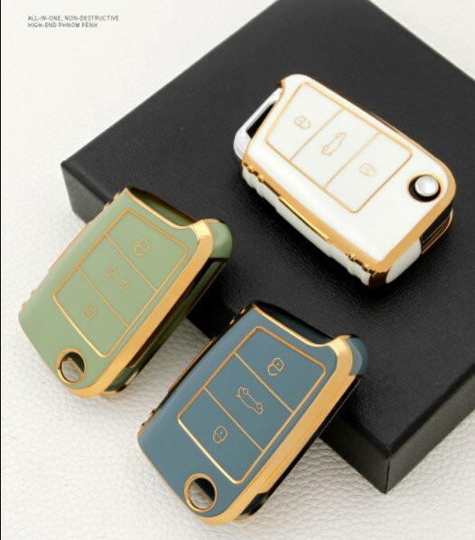Neuankömmling Gummi Autos chl üssel Abdeckung Gold Rand TPU Auto Schlüssel Fall für Volkswagen Passat Polo Bora CC Tiguan Touran
