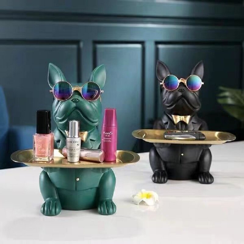Harz Bulldogge Tier Figur mit Schlüssel halter Lagerung Tablett Hund Statue Handwerk Wohnzimmer Schlafzimmer Tisch Home Interior Dekor Modell
