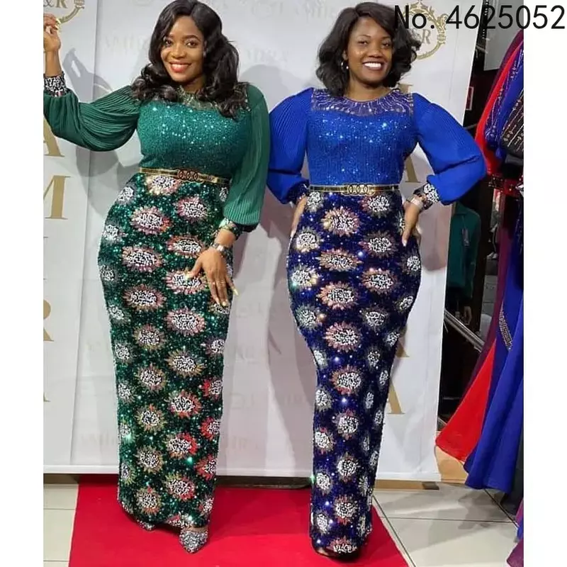 Sukienki afrykańskie dla kobiet 2024 cekinowa luksusowa długa suknia wieczorowa Maxi Dashiki Plus Size Africa ubranka Africaine Femme