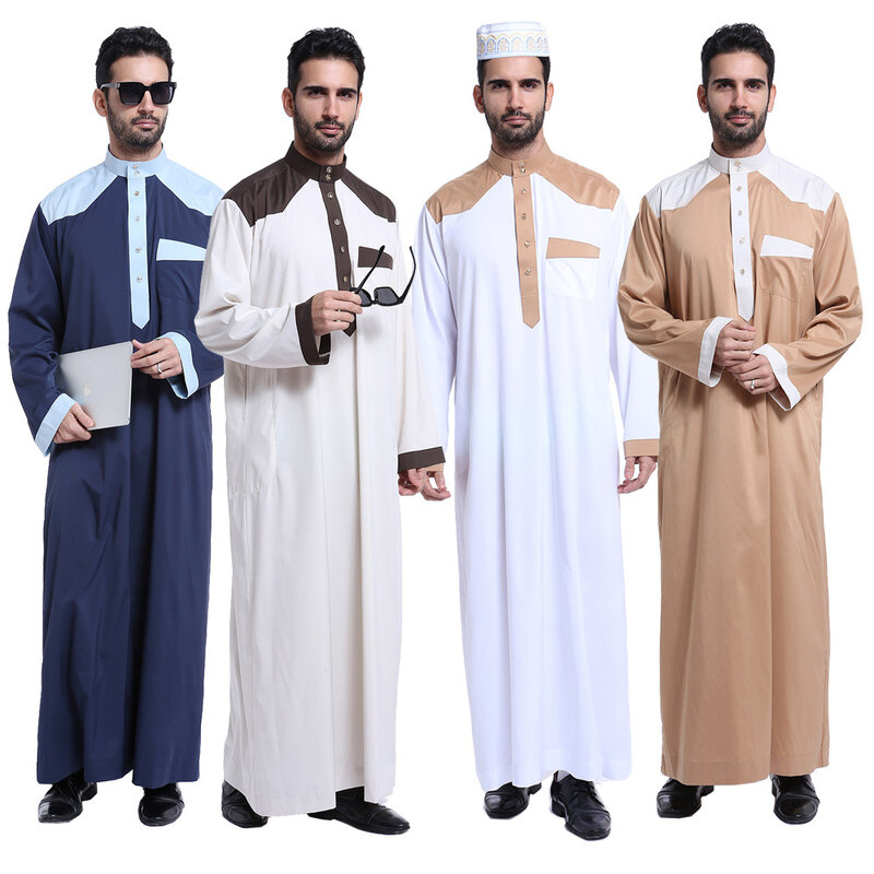 Muzułmańska odzież męska stójka z kołnierzem bliskowschodnim Juba męska muzułmańska odzież z długim rękawem męska saudyjska szata szata muzułmańska Arab
