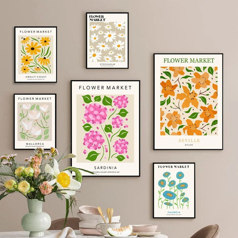 Богемный цветочный рынок, ботанический цветочный хиппи, настенная Картина на холсте, скандинавские постеры и искусства для декора гостиной