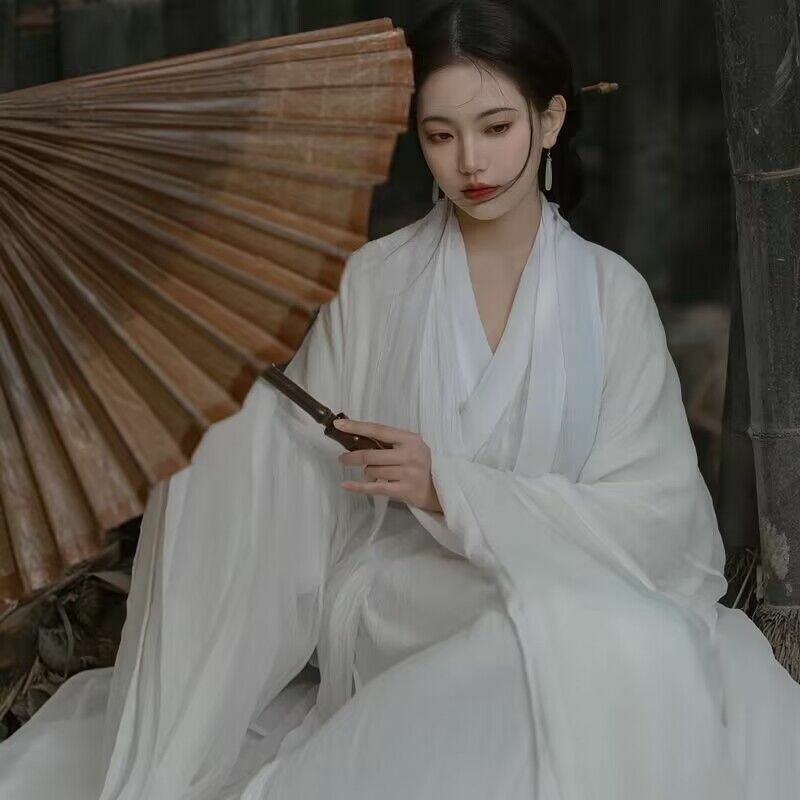 Vestido hanfu branco para mulheres, fantasia chinesa antiga de cosplay, hanfu feminino, fada, halloween, plus size, verão, 2023