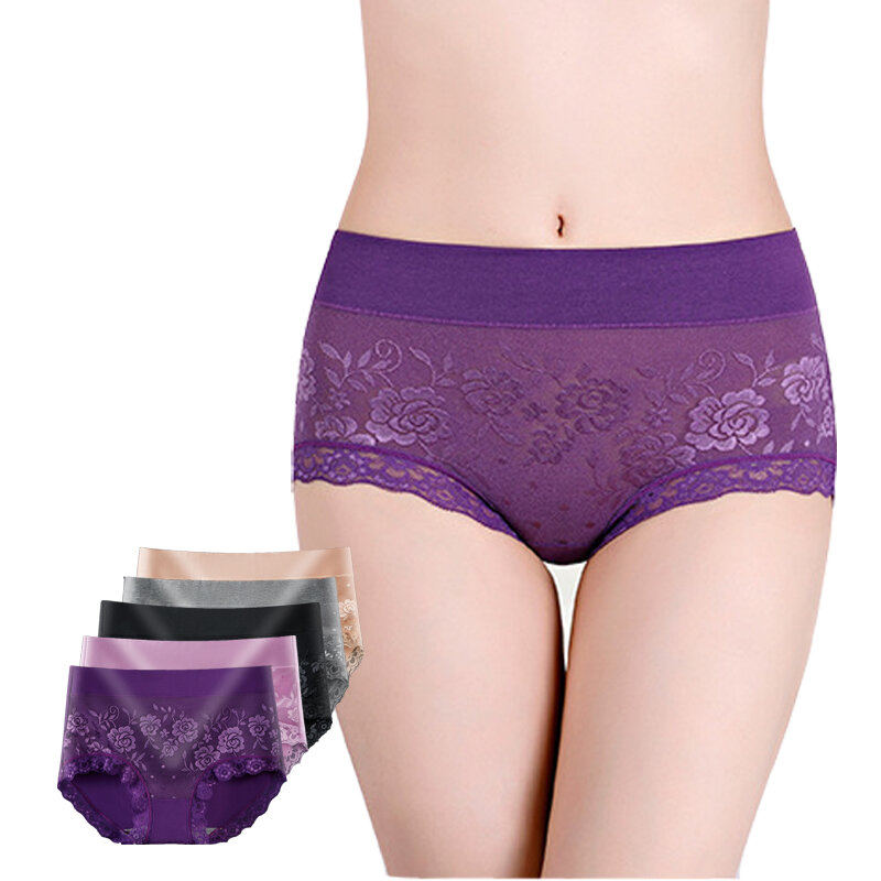 3Pcs/Lot Cotton Panties Women's Lace Underwear High Waist Abdominal Brief Female Plus Size  Breathable Shorts For Women Lingerie