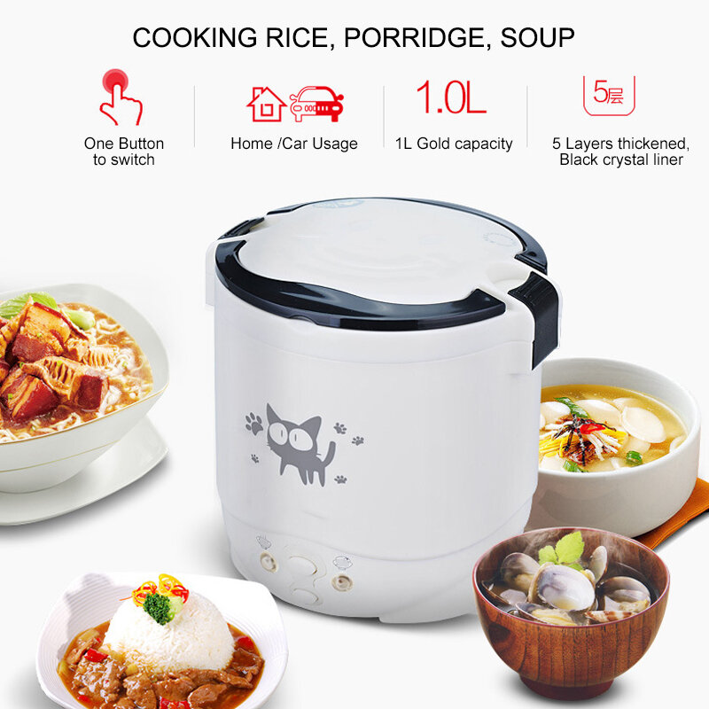 220V House 1L  Electric Mini Rice Cooker Water Food Heater Machine Lunch Box Warmer 2 Persons Cooking Household Multifunction co