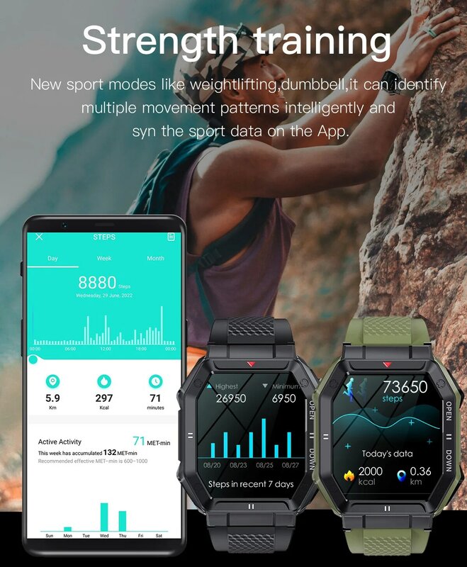 Canrés-Montre connectée pour Android et iOS, bracelet de sport, avec appels Bluetooth, moniteur sain 24h, étanche IP68, 2023 mAh, pour hommes, 350