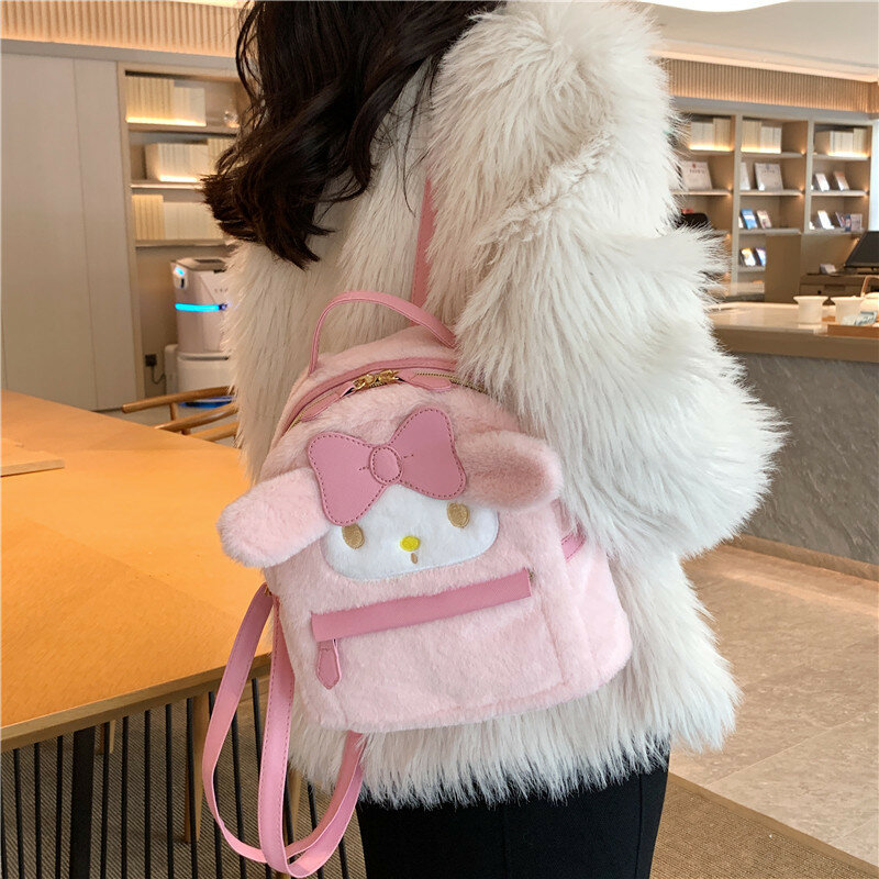 Sanrio Kuromi سينامورول حقيبة ظهر قطيفة حقيبة ظهر مرحبا كيتي حقيبة ميلودي كورومي أفخم لعبة لطيف فتاة على ظهره