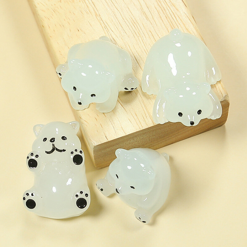 2 قطعة مضيئة الدب القطبي حلية صغيرة الكرتون الحيوان دمية مايكرو المشهد الديكور دمية مصغرة لعبة