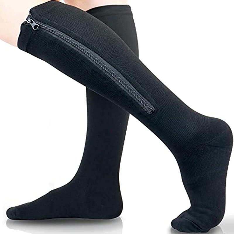 Медицинские компрессионные носки Brothock на молнии для мужчин и женщин, высокоэластичные нейлоновые носки с закрытым носком для отеков, варикозного расширения вен