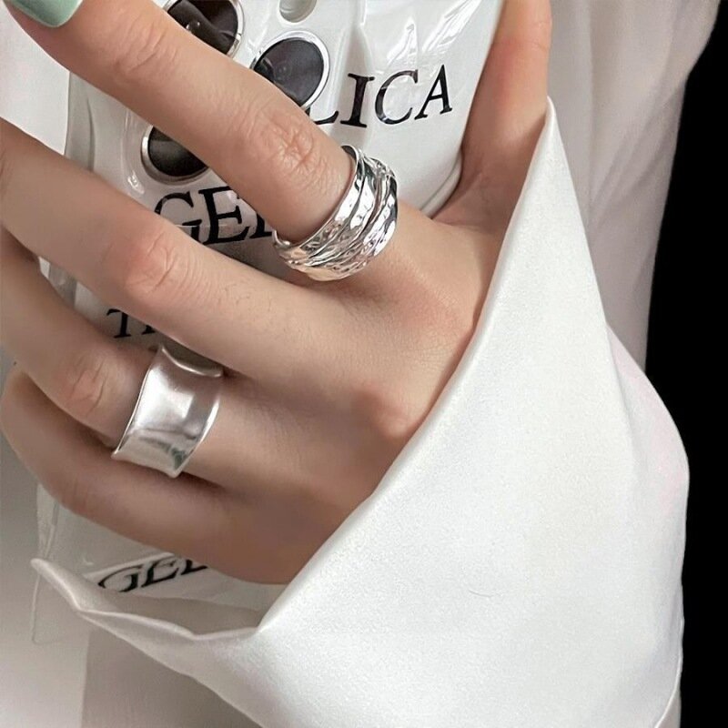 BF club-925 anel de prata esterlina para mulheres, largo, simples, aberto, vintage, artesanal, alergia, festa, presente de aniversário