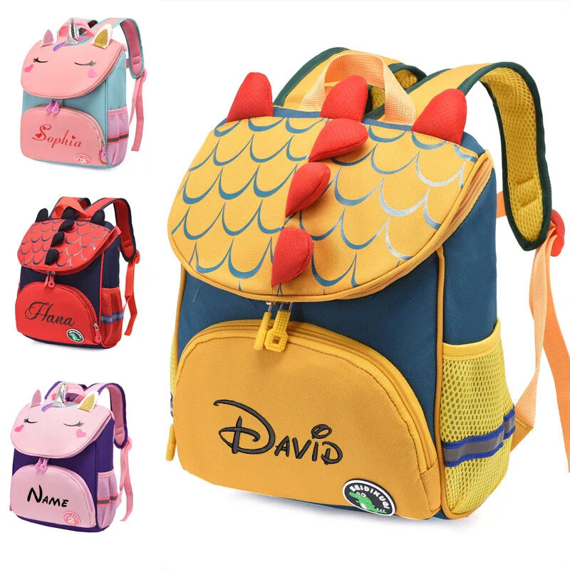 Sac à dos brodé personnalisé pour enfants, sacs d'école de dinosaure, sac à dos de retour à l'école pour tout-petits, sacs de livre, sac à dos de voyage