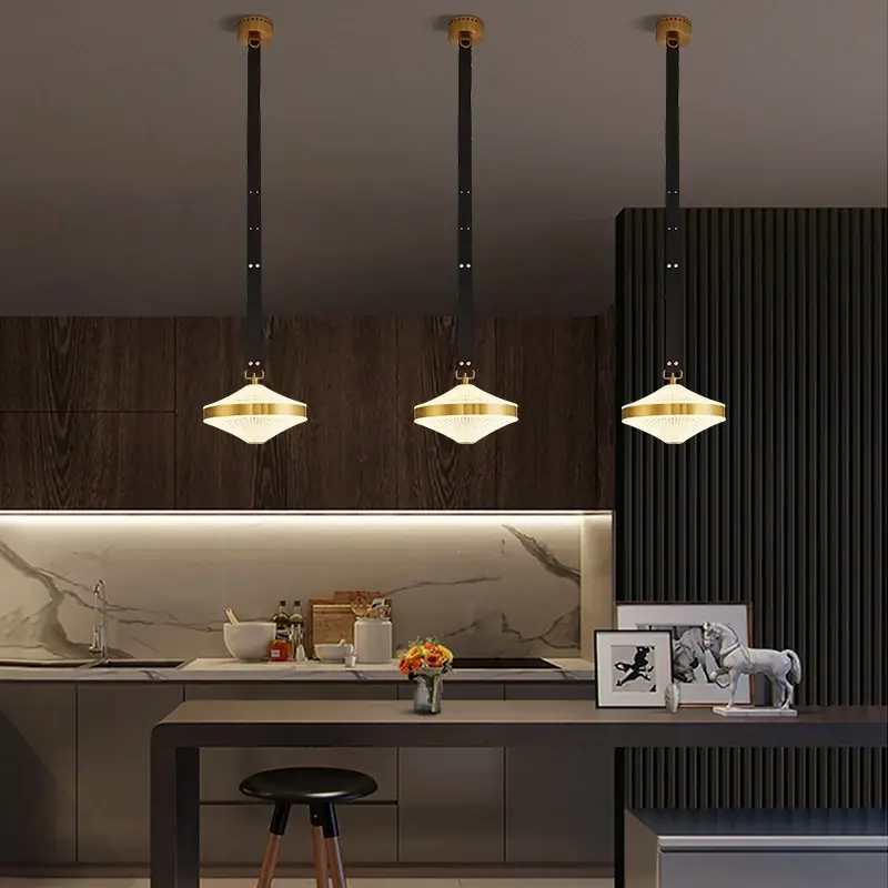Lampes suspendues en cristal de cuivre de luxe moderne, lampe de face en cuir design, bar, salon, salle à manger, chambre à coucher, chevet, couloir, étude