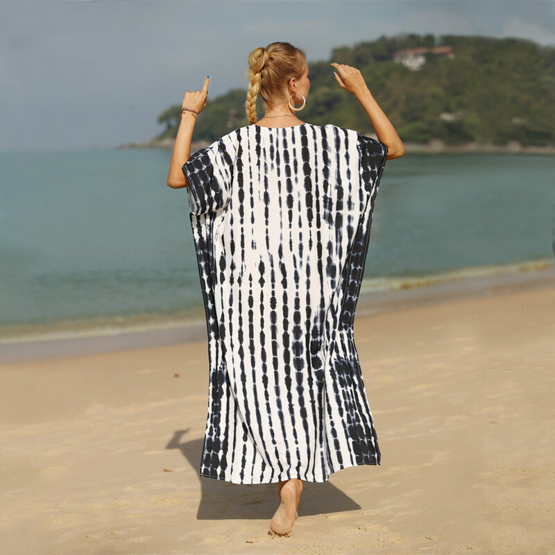 กระโปรงชายหาดลายทางสไตล์โบฮีเมียนของผู้หญิงชุดคลุมชุดว่ายน้ำชุดชายหาดฤดูร้อน2024เสื้อคลุมรีสอร์ท