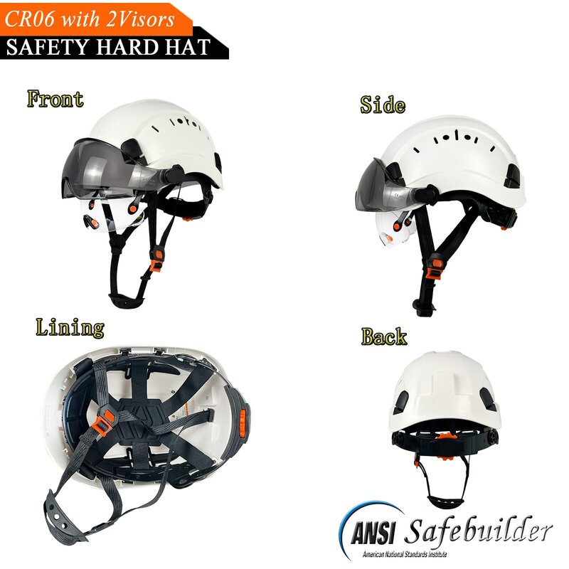 Защитная каска по CE жесткая шляпа с козырьком прозрачный и тонированный Регулируемый вентилируемый ABS рабочий шлем 6-точечная подвеска ANSI Z89.1 утвержден