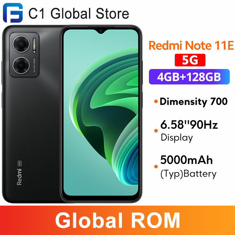 Xiaomi-Smartphone Redmi Note 11E, 5G, Dimensão 700, Câmera 50MP, 90Hz, 6,58 ''Display, Carga 18W, 5000mAh, ROM Global