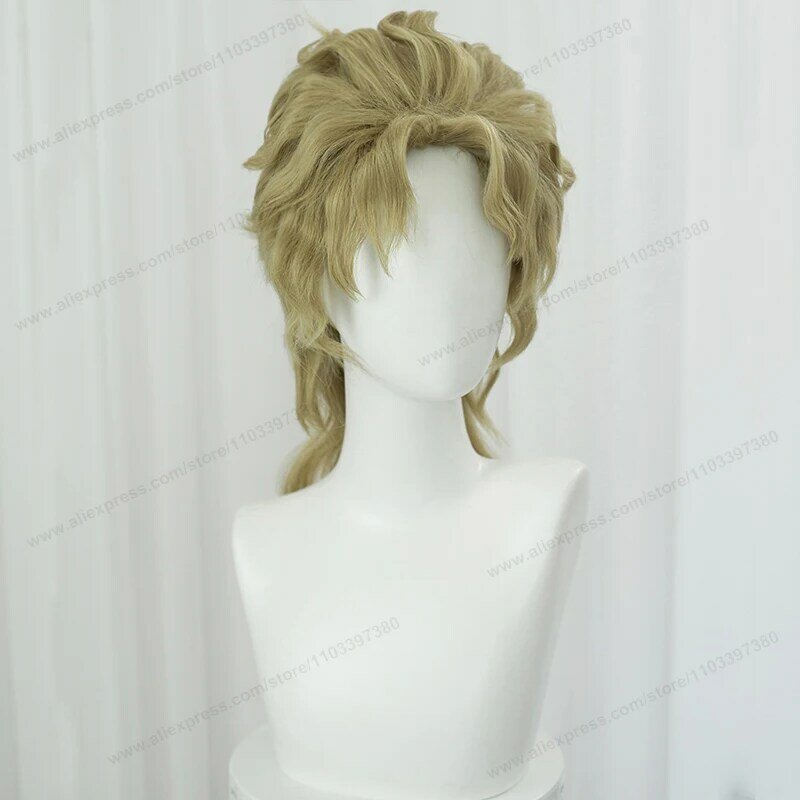 Anime Dio Brando Cosplay Pruik 40Cm Mannen Korte Gouden Pruiken Hittebestendig Synthetisch Haar