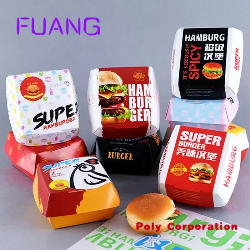 Commercio all'ingrosso personalizzato take away promozione personalizzata cartone bianco stampa scatole da cucina usa e getta carta Hamburger Burger Packaging