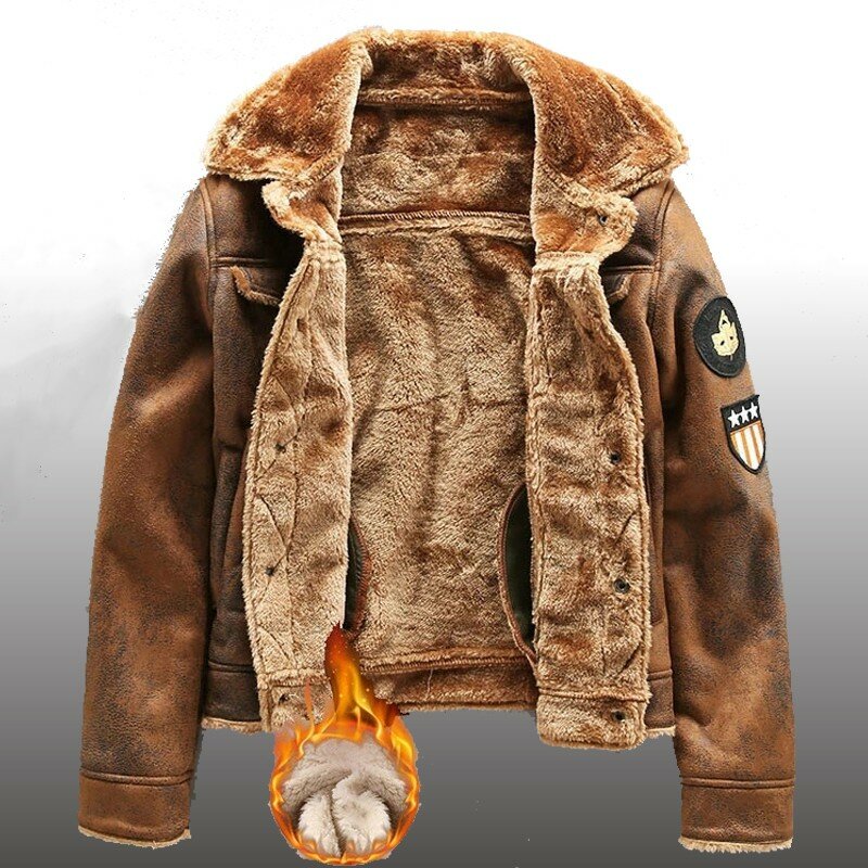 Men's Winter Thick Warm Military Bomber Tactical Pu Leather Jacket Male Outdoor Fleece Cashmere Fur Windbreaker Outwear Coats