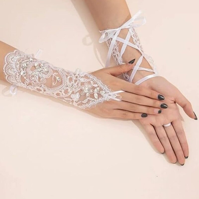 Новинка Свадебные аксессуары женские свадебные перчатки кружевные длинные короткие белые перчатки с открытым ремешком на палец