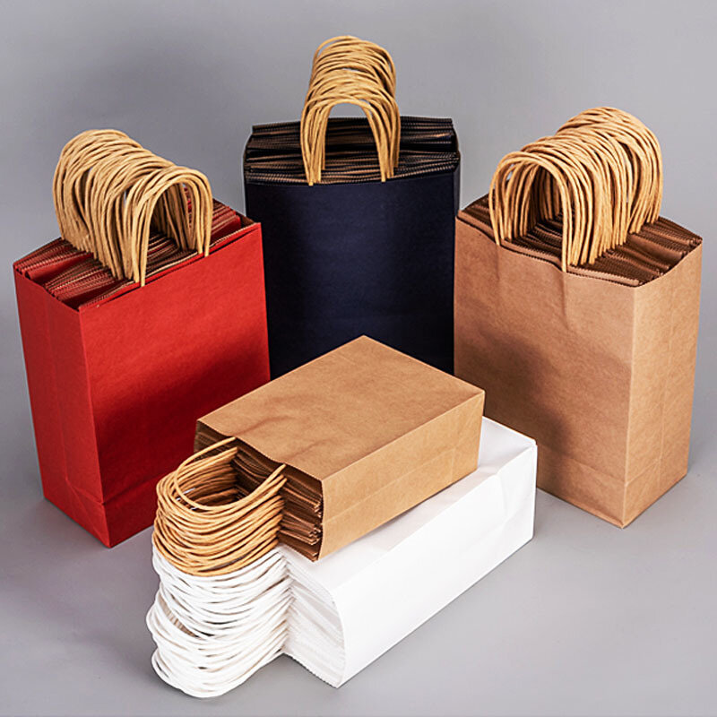 Bolsa de papel multifunción con asas para compras, bolsas de regalo para Festival, embalaje de papel Kraft, 5 piezas