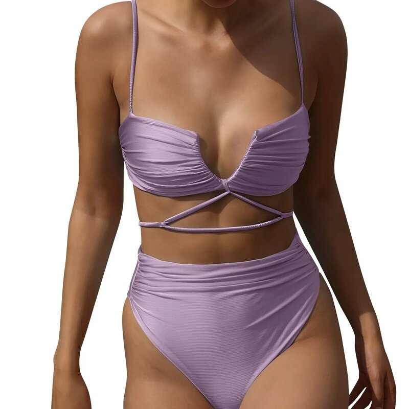 Bikini con abertura para mujer, traje de baño Sexy con sujetador sin almohadilla de acero, ropa femenina 2024