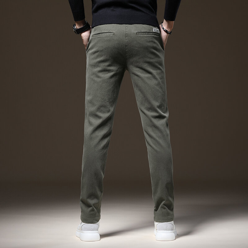 Pantalones informales de algodón para hombre, tejido fino de sarga, estilo clásico, negocios, trabajo, elástico, Coreano